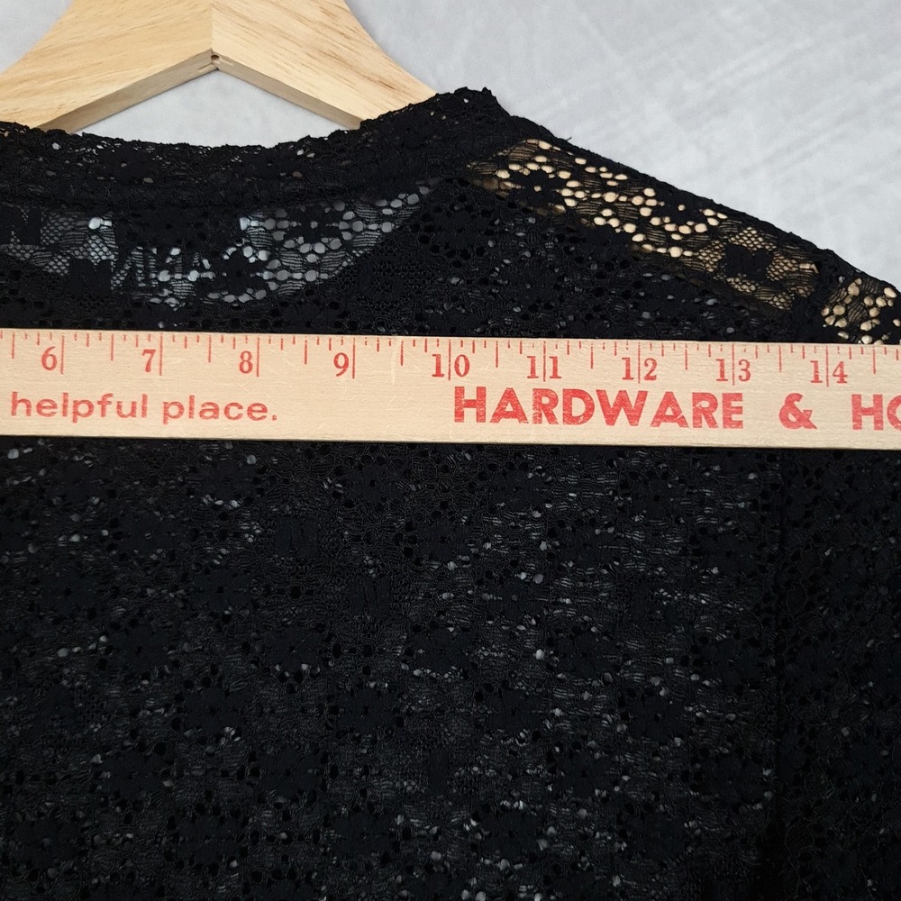 Ganni Lace Top Womens Medium Black Floral Sheer Long Sleeve Ruched - Picture 11 of 16